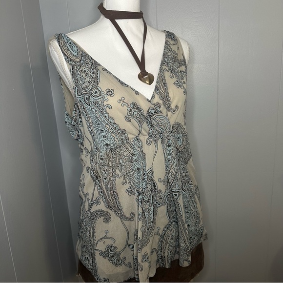 Y2K Michael Kors Boho Paisley Top L – Deep V Empire Waist Tank - Picture 3 of 6